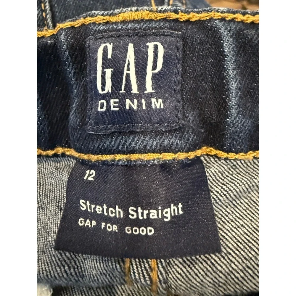Gap Boys Stretch Straight Jeans Size 12 Dark Wash Excellent Blue Denim